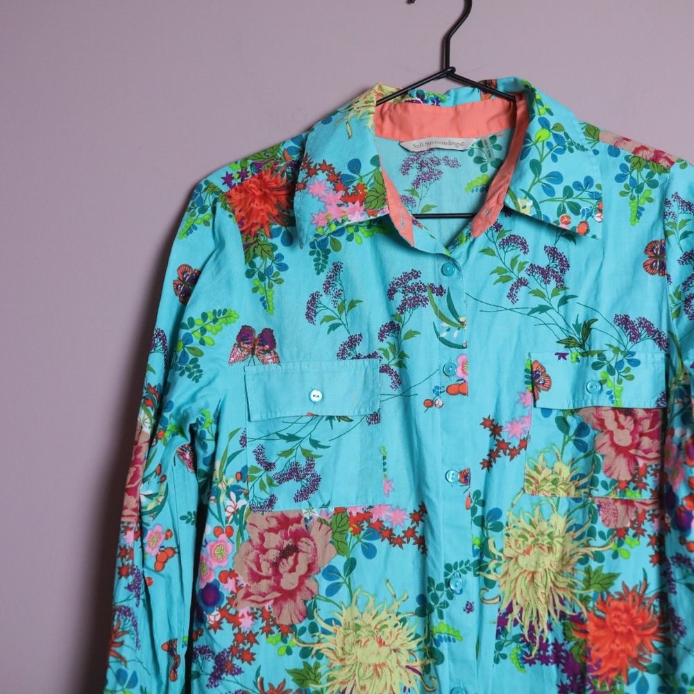 Soft Surroundings Bright Teal Floral Butterfly - S